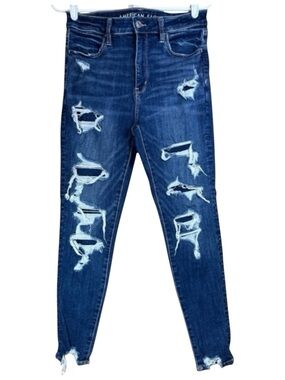 American Eagle Super Hi-Rise Jegging Distressed Skinny Size 8 X-Short Streetwear